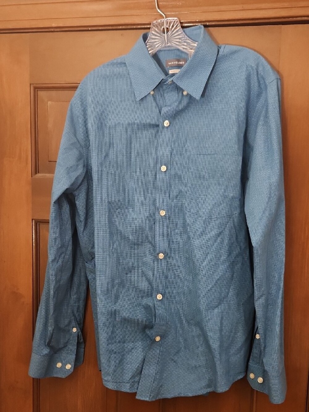 Van Heusen Blue and White Micro-Check Classic Button-Down Shirt